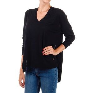 Kenzo Paris Women’s V-Neck Sweater Top Solid Dark Blue Wool